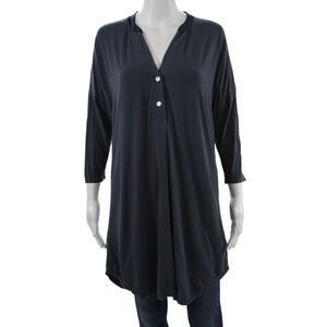 Fleurs Womens Dark Blue V-Neck Tunic Button-Up 3/4 Sleeve Size M